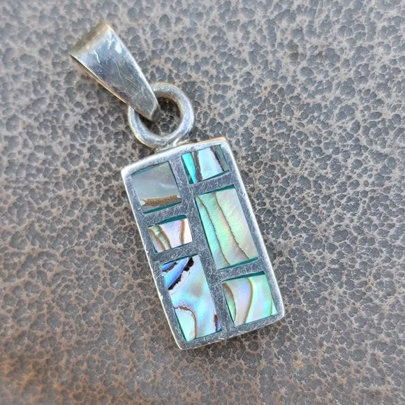 Southwestern vintage abalone shell inlay 925 sterling silver necklace pendant - Picture 4 of 13